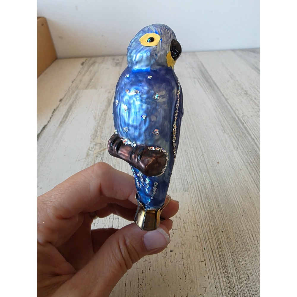 Vintage parrot bird clip glass ornament glitter parakeet